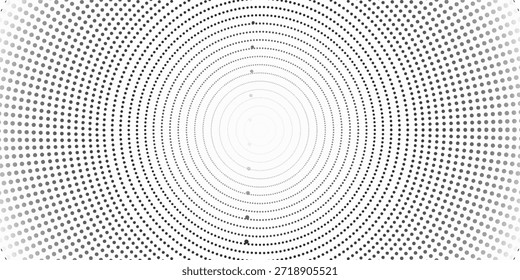 Abstrakte Halbtonwelle, gepunkteter Hintergrund. Halbtonverdrehtes Grunge-Muster, Punkt, Kreis.  Vektor moderne optische Halbton Pop Art Textur für Poster, Visitenkarte, Abdeckung, Label Mock-up, Aufkleber Layout
