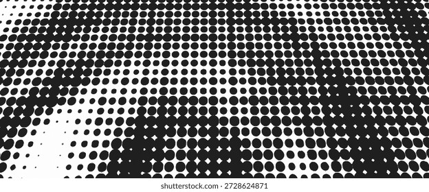 Abstract halftone wave dotted background. Futuristic twisted grunge pattern, dot, circles.  Vector modern 