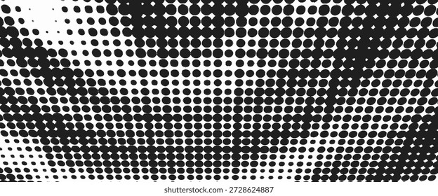 Abstract halftone wave dotted background. Futuristic twisted grunge pattern, dot, circles.  Vector modern 