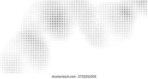 Abstrakte Halbtonwelle, gepunkteter Hintergrund. Futuristisches verdrehtes Grunge-Muster, Punkt, Kreise