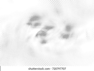 Abstract halftone wave dotted background. Monochrome futuristic grunge pattern, stars.  Vector modern optical pop art texture for posters, site, postcard, cover, labels, vintage sticker mock-up layout