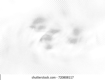 Abstract halftone wave dotted background. Monochrome futuristic grunge pattern, stars.  Vector modern optical pop art texture for posters, site, postcard, cover, labels, vintage sticker mock-up layout