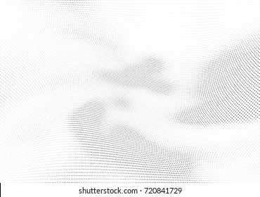 Abstract halftone wave dotted background. Monochrome futuristic grunge pattern, stars.  Vector modern optical pop art texture for posters, site, postcard, cover, labels, vintage sticker mock-up layout