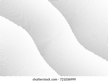 Abstract halftone wave dotted background. Monochrome futuristic grunge pattern, stars.  Vector modern optical pop art texture for posters, site, postcard, cover, labels, vintage sticker mock-up layout