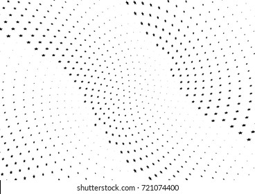 Abstract halftone wave dotted background. Monochrome futuristic grunge pattern, stars.  Vector modern optical pop art texture for posters, site, postcard, cover, labels, vintage sticker mock-up layout