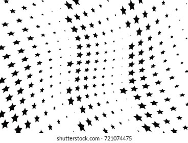 Abstract halftone wave dotted background. Monochrome futuristic grunge pattern, stars.  Vector modern optical pop art texture for posters, site, postcard, cover, labels, vintage sticker mock-up layout