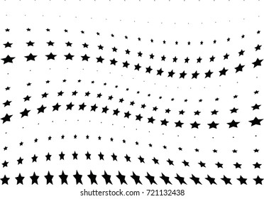 Abstract halftone wave dotted background. Monochrome futuristic grunge pattern, stars.  Vector modern optical pop art texture for posters, site, postcard, cover, labels, vintage sticker mock-up layout