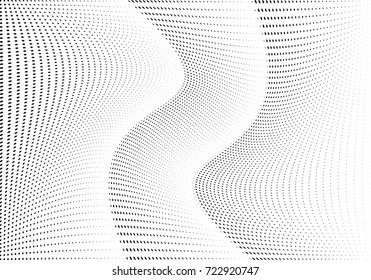 Abstract halftone wave dotted background. Futuristic twisted grunge pattern, dot, circles.  Vector modern optical pop art texture for posters, business cards, cover, labels mock-up, stickers layout