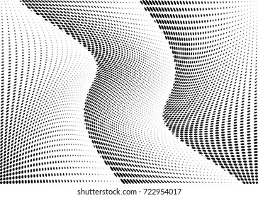 Abstract halftone wave dotted background. Futuristic twisted grunge pattern, dot, circles.  Vector modern optical pop art texture for posters, business cards, cover, labels mock-up, stickers layout