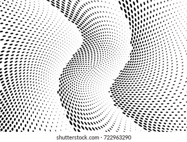 Abstract halftone wave dotted background. Futuristic twisted grunge pattern, dot, circles.  Vector modern optical pop art texture for posters, business cards, cover, labels mock-up, stickers layout
