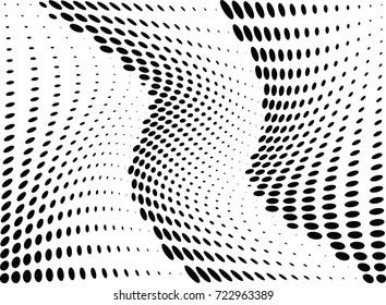 Abstract halftone wave dotted background. Futuristic twisted grunge pattern, dot, circles.  Vector modern optical pop art texture for posters, business cards, cover, labels mock-up, stickers layout