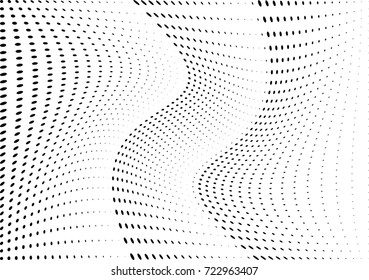 Abstract halftone wave dotted background. Futuristic twisted grunge pattern, dot, circles.  Vector modern optical pop art texture for posters, business cards, cover, labels mock-up, stickers layout