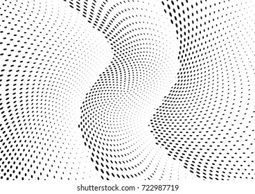 Abstract halftone wave dotted background. Futuristic twisted grunge pattern, dot, circles.  Vector modern optical pop art texture for posters, business cards, cover, labels mock-up, stickers layout