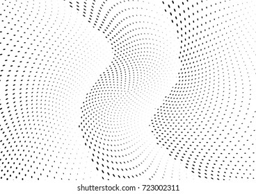 Abstract halftone wave dotted background. Futuristic twisted grunge pattern, dot, circles.  Vector modern optical pop art texture for posters, business cards, cover, labels mock-up, stickers layout