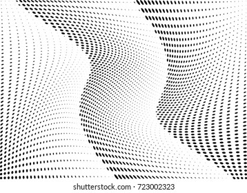 Abstract halftone wave dotted background. Futuristic twisted grunge pattern, dot, circles.  Vector modern optical pop art texture for posters, business cards, cover, labels mock-up, stickers layout