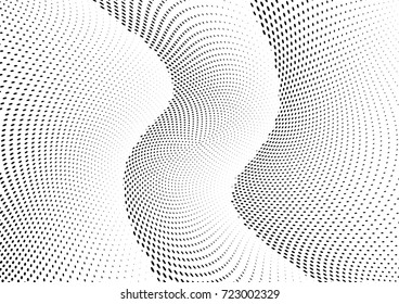 Abstract halftone wave dotted background. Futuristic twisted grunge pattern, dot, circles.  Vector modern optical pop art texture for posters, business cards, cover, labels mock-up, stickers layout