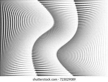 Abstract halftone wave dotted background. Futuristic twisted grunge pattern, dot, circles.  Vector modern optical pop art texture for posters, business cards, cover, labels mock-up, stickers layout