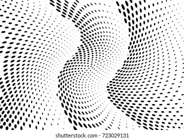 Abstract halftone wave dotted background. Futuristic twisted grunge pattern, dot, circles.  Vector modern optical pop art texture for posters, business cards, cover, labels mock-up, stickers layout
