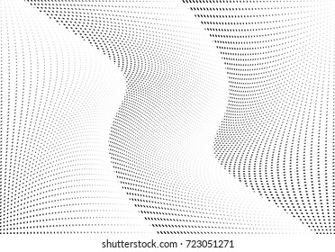 Abstract halftone wave dotted background. Futuristic twisted grunge pattern, dot, circles.  Vector modern optical pop art texture for posters, business cards, cover, labels mock-up, stickers layout