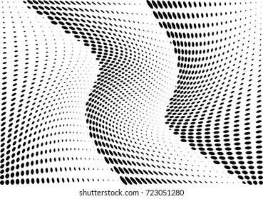 Abstract halftone wave dotted background. Futuristic twisted grunge pattern, dot, circles.  Vector modern optical pop art texture for posters, business cards, cover, labels mock-up, stickers layout
