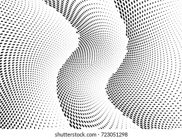 Abstract halftone wave dotted background. Futuristic twisted grunge pattern, dot, circles.  Vector modern optical pop art texture for posters, business cards, cover, labels mock-up, stickers layout