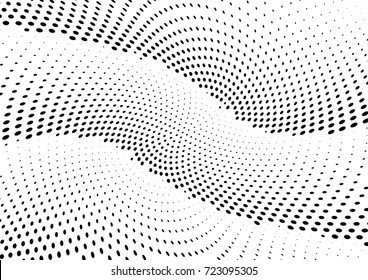 Abstract halftone wave dotted background. Futuristic twisted grunge pattern, dot, circles.  Vector modern optical pop art texture for posters, business cards, cover, labels mock-up, stickers layout