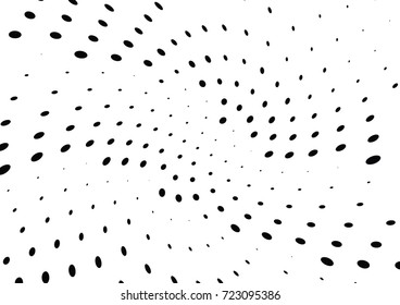 Abstract halftone wave dotted background. Futuristic twisted grunge pattern, dot, circles.  Vector modern optical pop art texture for posters, business cards, cover, labels mock-up, stickers layout