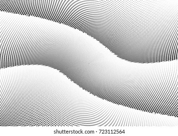 Abstract halftone wave dotted background. Futuristic twisted grunge pattern, dot, circles.  Vector modern optical pop art texture for posters, business cards, cover, labels mock-up, stickers layout