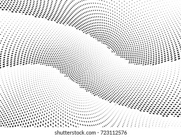 Abstract halftone wave dotted background. Futuristic twisted grunge pattern, dot, circles.  Vector modern optical pop art texture for posters, business cards, cover, labels mock-up, stickers layout
