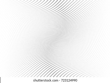 Abstract halftone wave dotted background. Futuristic twisted grunge pattern, dot, circles.  Vector modern optical pop art texture for posters, business cards, cover, labels mock-up, stickers layout
