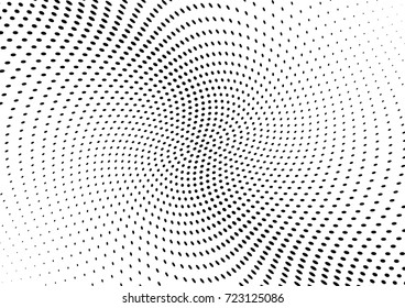 Abstract halftone wave dotted background. Futuristic twisted grunge pattern, dot, circles.  Vector modern optical pop art texture for posters, business cards, cover, labels mock-up, stickers layout