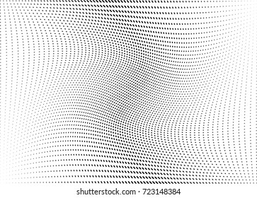 Abstract halftone wave dotted background. Futuristic twisted grunge pattern, dot, circles.  Vector modern optical pop art texture for posters, business cards, cover, labels mock-up, stickers layout