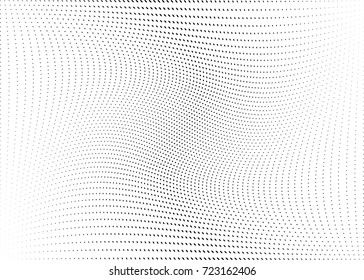 Abstract halftone wave dotted background. Futuristic twisted grunge pattern, dot, circles.  Vector modern optical pop art texture for posters, business cards, cover, labels mock-up, stickers layout