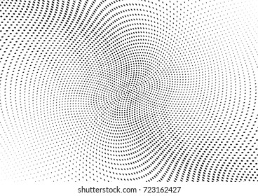 Abstract halftone wave dotted background. Futuristic twisted grunge pattern, dot, circles.  Vector modern optical pop art texture for posters, business cards, cover, labels mock-up, stickers layout