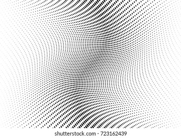 Abstract halftone wave dotted background. Futuristic twisted grunge pattern, dot, circles.  Vector modern optical pop art texture for posters, business cards, cover, labels mock-up, stickers layout