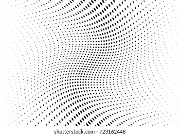 Abstract halftone wave dotted background. Futuristic twisted grunge pattern, dot, circles.  Vector modern optical pop art texture for posters, business cards, cover, labels mock-up, stickers layout