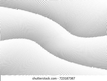 Abstract halftone wave dotted background. Futuristic twisted grunge pattern, dot, circles.  Vector modern optical pop art texture for posters, business cards, cover, labels mock-up, stickers layout