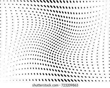 Abstract halftone wave dotted background. Futuristic twisted grunge pattern, dot, circles.  Vector modern optical pop art texture for posters, business cards, cover, labels mock-up, stickers layout