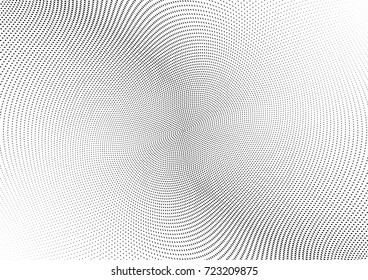 Abstract halftone wave dotted background. Futuristic twisted grunge pattern, dot, circles.  Vector modern optical pop art texture for posters, business cards, cover, labels mock-up, stickers layout