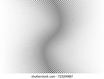 Abstract halftone wave dotted background. Futuristic twisted grunge pattern, dot, circles.  Vector modern optical pop art texture for posters, business cards, cover, labels mock-up, stickers layout