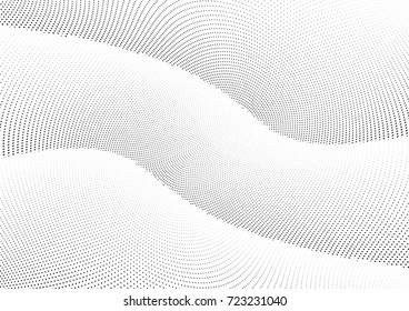 Abstract halftone wave dotted background. Futuristic twisted grunge pattern, dot, circles.  Vector modern optical pop art texture for posters, business cards, cover, labels mock-up, stickers layout