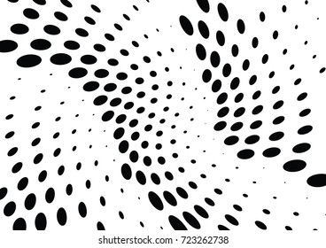 Abstract halftone wave dotted background. Futuristic twisted grunge pattern, dot, circles.  Vector modern optical pop art texture for posters, business cards, cover, labels mock-up, stickers layout