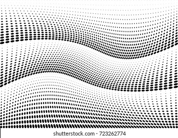 Abstract halftone wave dotted background. Futuristic twisted grunge pattern, dot, circles.  Vector modern optical pop art texture for posters, business cards, cover, labels mock-up, stickers layout