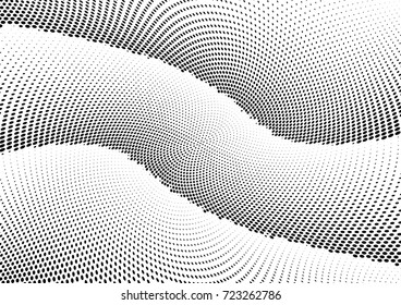 Abstract halftone wave dotted background. Futuristic twisted grunge pattern, dot, circles.  Vector modern optical pop art texture for posters, business cards, cover, labels mock-up, stickers layout