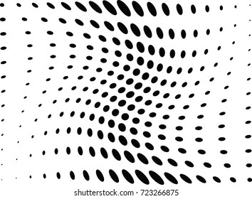 Abstract halftone wave dotted background. Futuristic twisted grunge pattern, dot, circles.  Vector modern optical pop art texture for posters, business cards, cover, labels mock-up, stickers layout