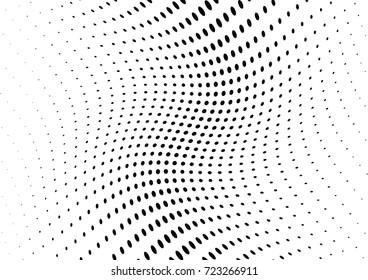 Abstract halftone wave dotted background. Futuristic twisted grunge pattern, dot, circles.  Vector modern optical pop art texture for posters, business cards, cover, labels mock-up, stickers layout