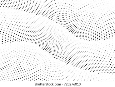 Abstract halftone wave dotted background. Futuristic twisted grunge pattern, dot, circles.  Vector modern optical pop art texture for posters, business cards, cover, labels mock-up, stickers layout