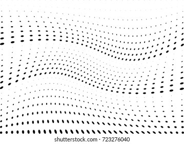 Abstract halftone wave dotted background. Futuristic twisted grunge pattern, dot, circles.  Vector modern optical pop art texture for posters, business cards, cover, labels mock-up, stickers layout