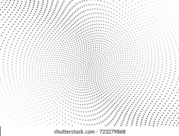 Abstract halftone wave dotted background. Futuristic twisted grunge pattern, dot, circles.  Vector modern optical pop art texture for posters, business cards, cover, labels mock-up, stickers layout