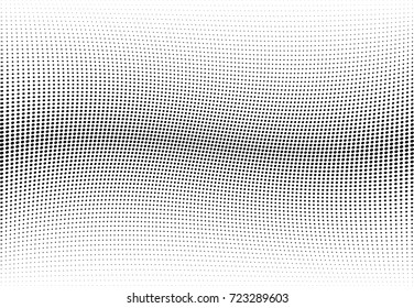 Abstract halftone wave dotted background. Futuristic twisted grunge pattern, dot, circles.  Vector modern optical pop art texture for posters, business cards, cover, labels mock-up, stickers layout